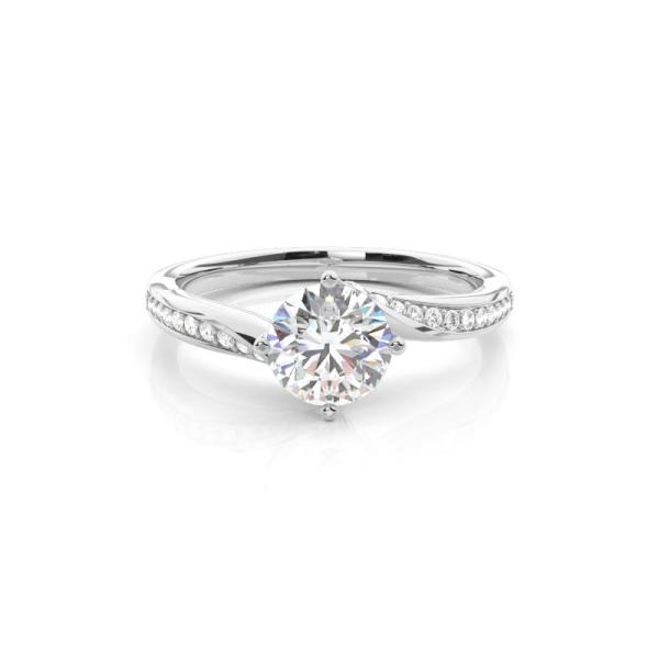 4 Prong Setting Round Diamond Side Stone Engagement Ring