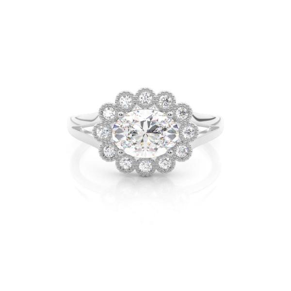 Prong Setting Side Stone Halo Engagement Ring