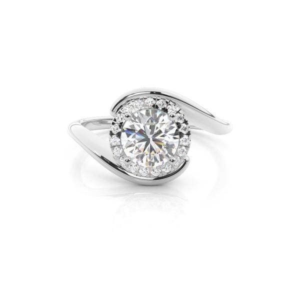 Prong Setting Side Stone Halo Engagement Ring